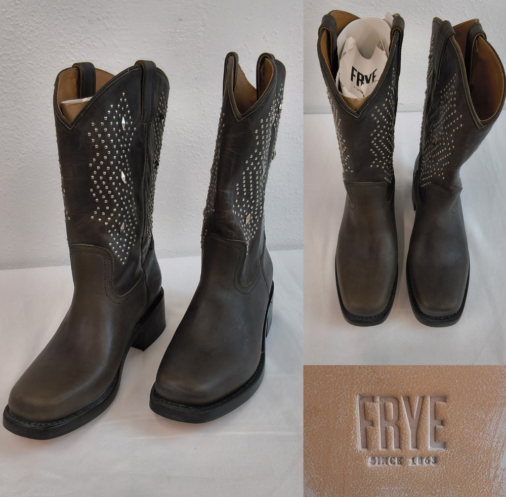 Frye Campus Deco Stud Boots Womens 10B Brown Leather Silver Stud Light Use#W5591